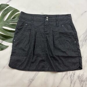 Prana Womens Lisbeth Skirt Size 6 Dark Gray Chambray Hemp Blend Pockets